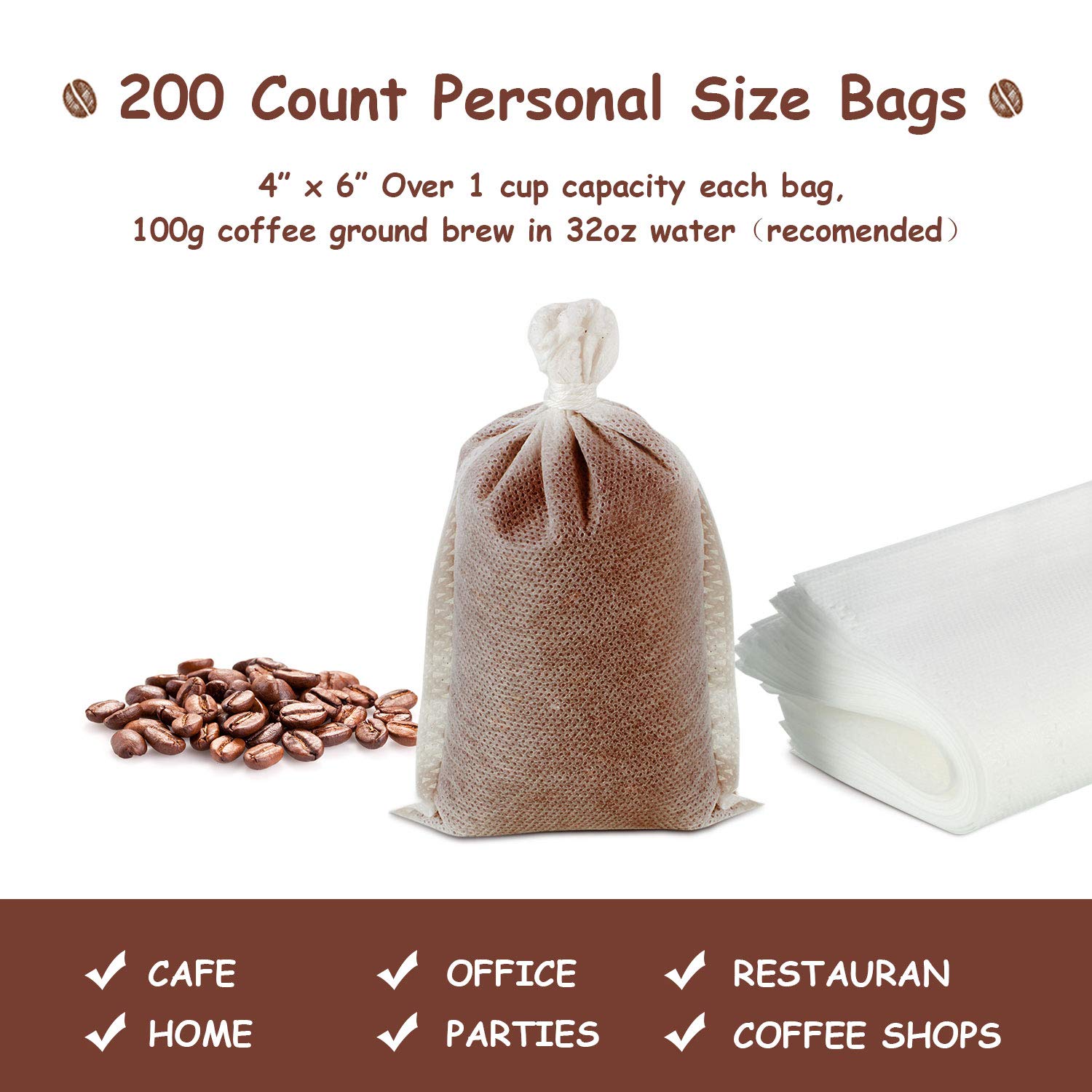 200 Pieces No Mess Cold Brew Coffee Filters,No Mess Coffee Filter Mesh Tea Filter Bags Disposable Mesh Brewing Bags with Drawstring for Concentrate, Coffee Maker, Cold Brew Coffee, Loose Leaf Tea