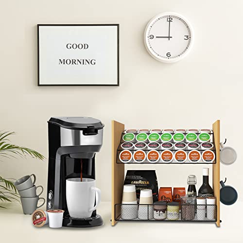 Mefirt K Cup Holder, Large Capacity Coffee Pod Holder Coffee Bar Accessories and Cup Storage Organizer, K Cup Holders for Counter Bamboo Coffee Station Organizer for Home, Kitchen, Office, Countertop