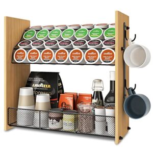mefirt k cup holder, large capacity coffee pod holder coffee bar accessories and cup storage organizer, k cup holders for counter bamboo coffee station organizer for home, kitchen, office, countertop