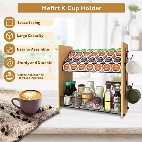 Mefirt K Cup Holder, Large Capacity Coffee Pod Holder Coffee Bar Accessories and Cup Storage Organizer, K Cup Holders for Counter Bamboo Coffee Station Organizer for Home, Kitchen, Office, Countertop