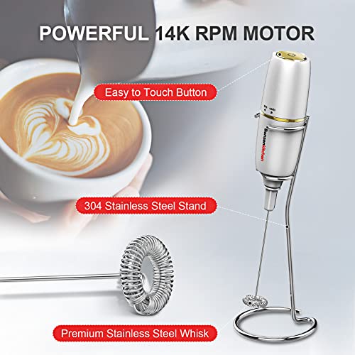 Bonsenkitchen Electric Milk Frother Handheld, Portable Whisk Milk Foam Maker with Stainless Steel Stand, Battery Operated Drink Hand Mixer for Coffee, Matcha, Electric Stirrer Coffee Mixer Wand