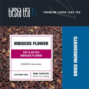Tiesta Tea - Dried Hibiscus | Cut & Sifted Hibiscus Flower | Premium Loose Leaf Tea Blend | Non-Caffeinated Tea | Make Hot or Iced Tea & Brews Up to 200 Cups - 16 Ounce Resealable Bulk Pouch