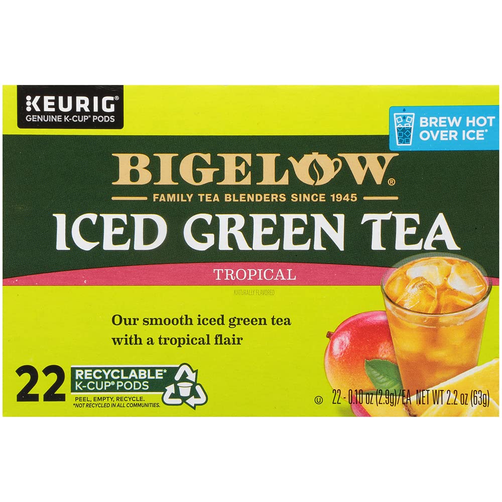 Bigelow Tropical Iced Green Tea, K-Cup, 0.10 oz, 22/Box