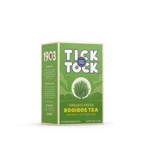 tick tock teas naturally caffeine free red bush herbal green tea, 40 count, organic rooibos green tea, 2.5 oz