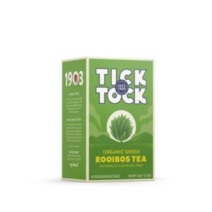 TICK TOCK TEAS Naturally Caffeine Free Red Bush Herbal Green Tea, 40 Count, Organic Rooibos Green Tea, 2.5 Oz