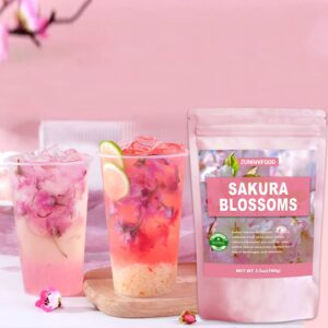 Edible Salted Sakura Blossoms, Premium Pickled Sakura Cherry Blossoms, 3.5oz(100g)