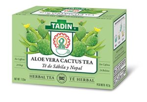 tadin aloe vera cactus herbal tea, caffeine free, 24 tea bag per box, pack of 6 boxes total