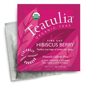 teatulia organic hibiscus berry tea bags (50 wrapped tea bags) | 100% compostable | sustainably grown in egypt | hibiscus & rose hips