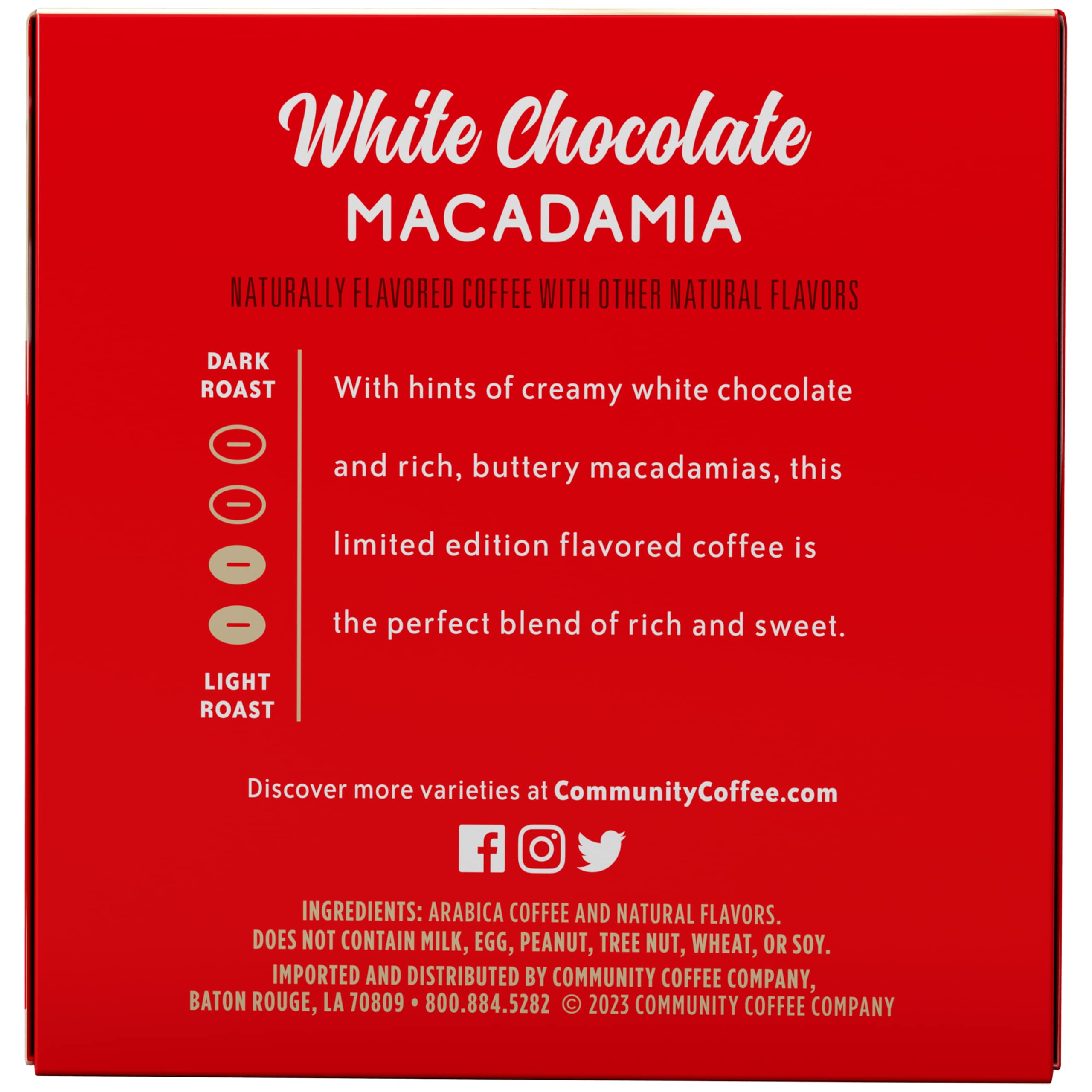 Community Coffee Limited Edition White Chocolate Macadamia 10 count Flavored Coffee Pods, Medium Roast Compatible with Keurig 2.0 K-Cup Brewers