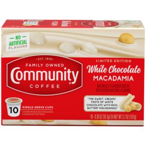 Community Coffee Limited Edition White Chocolate Macadamia 10 count Flavored Coffee Pods, Medium Roast Compatible with Keurig 2.0 K-Cup Brewers