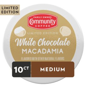 Community Coffee Limited Edition White Chocolate Macadamia 10 count Flavored Coffee Pods, Medium Roast Compatible with Keurig 2.0 K-Cup Brewers