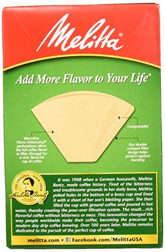 Melitta M4 Cone Coffee Filters Natural, 100 Count, Brown