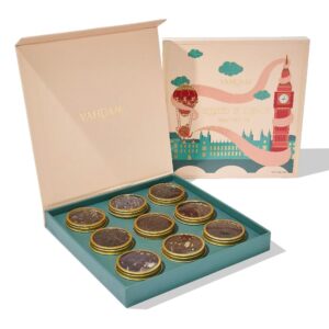 vahdam, weekend in london tea gift sets (3.5oz/50+ cups) travel edition gift box | 9 varieties - chai tea, black tea | gluten free, non gmo | gifts for women, gifts for men, gifts for him/her