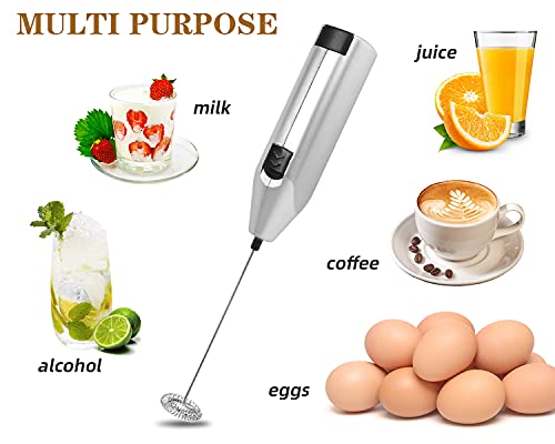 YHT Milk Frother Handheld, Electric Battery Operated Coffee Whisk, Stainless Steel Drink Frappe Mixer, Original Foam Maker, Mini Low Noise Blender for Cappuccino Hot Chocolate Matcha Latte