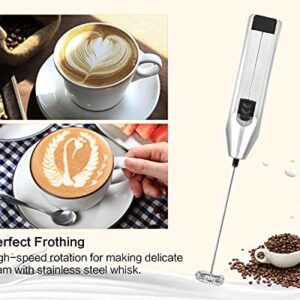 YHT Milk Frother Handheld, Electric Battery Operated Coffee Whisk, Stainless Steel Drink Frappe Mixer, Original Foam Maker, Mini Low Noise Blender for Cappuccino Hot Chocolate Matcha Latte