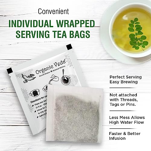 Organic Veda Moringa Tea Bags - 100% Organic Dried Green Moringa Tea Leaves - Caffeine Free Moringa Herbal with Vitamins, Antioxidants - Support Digestion, Immune System - Vegan, No Gluten - 28 count