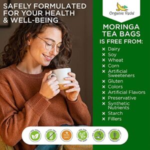 Organic Veda Moringa Tea Bags - 100% Organic Dried Green Moringa Tea Leaves - Caffeine Free Moringa Herbal with Vitamins, Antioxidants - Support Digestion, Immune System - Vegan, No Gluten - 28 count