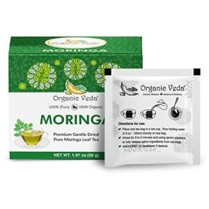 Organic Veda Moringa Tea Bags - 100% Organic Dried Green Moringa Tea Leaves - Caffeine Free Moringa Herbal with Vitamins, Antioxidants - Support Digestion, Immune System - Vegan, No Gluten - 28 count