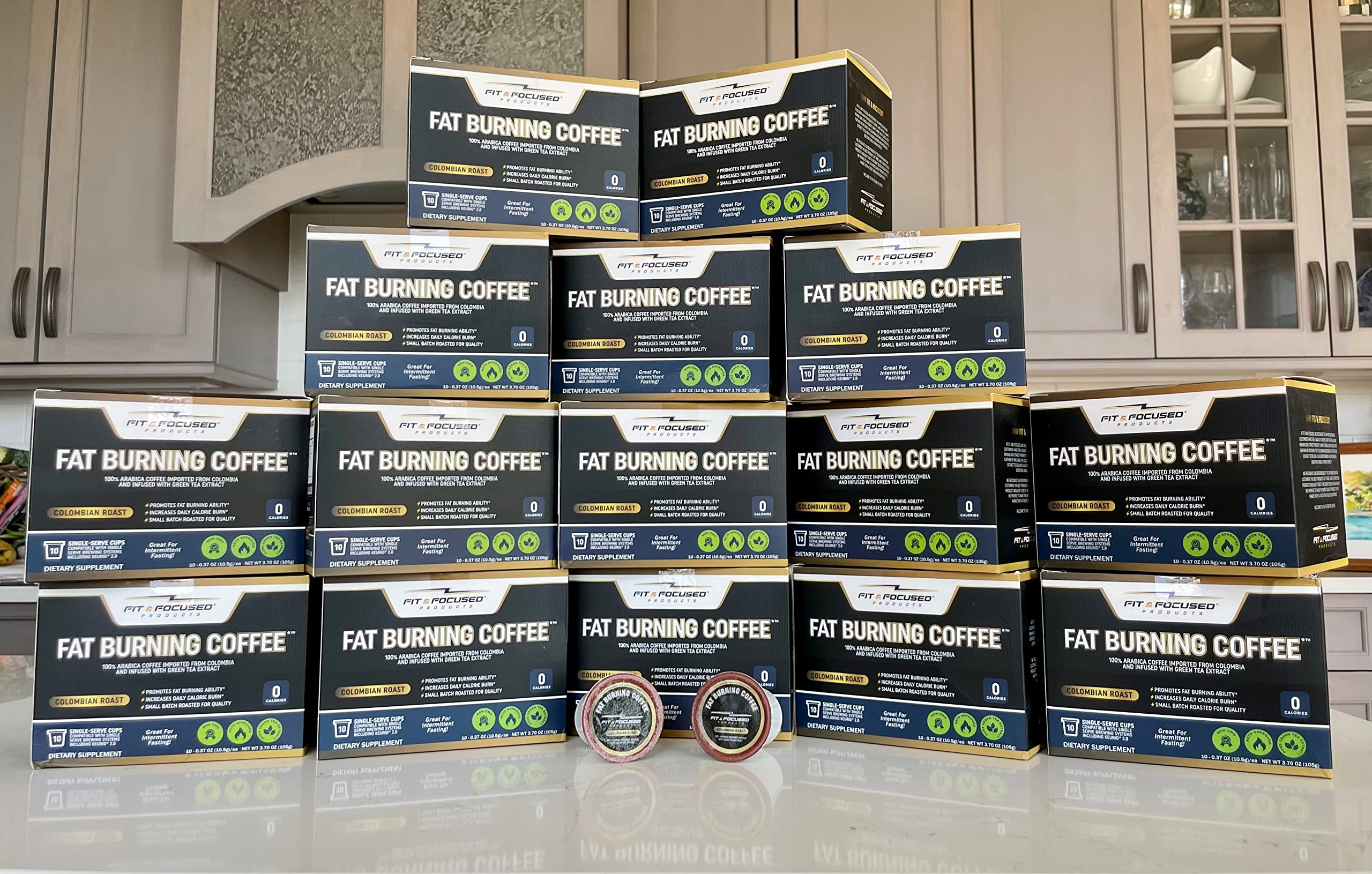 Fat Burning Keto Coffee K Cup Pods- Organic Colombian Roast Infused With Green Tea Antioxidants, Skinny Diet Friendly, Fitness & Weight Loss Friendly