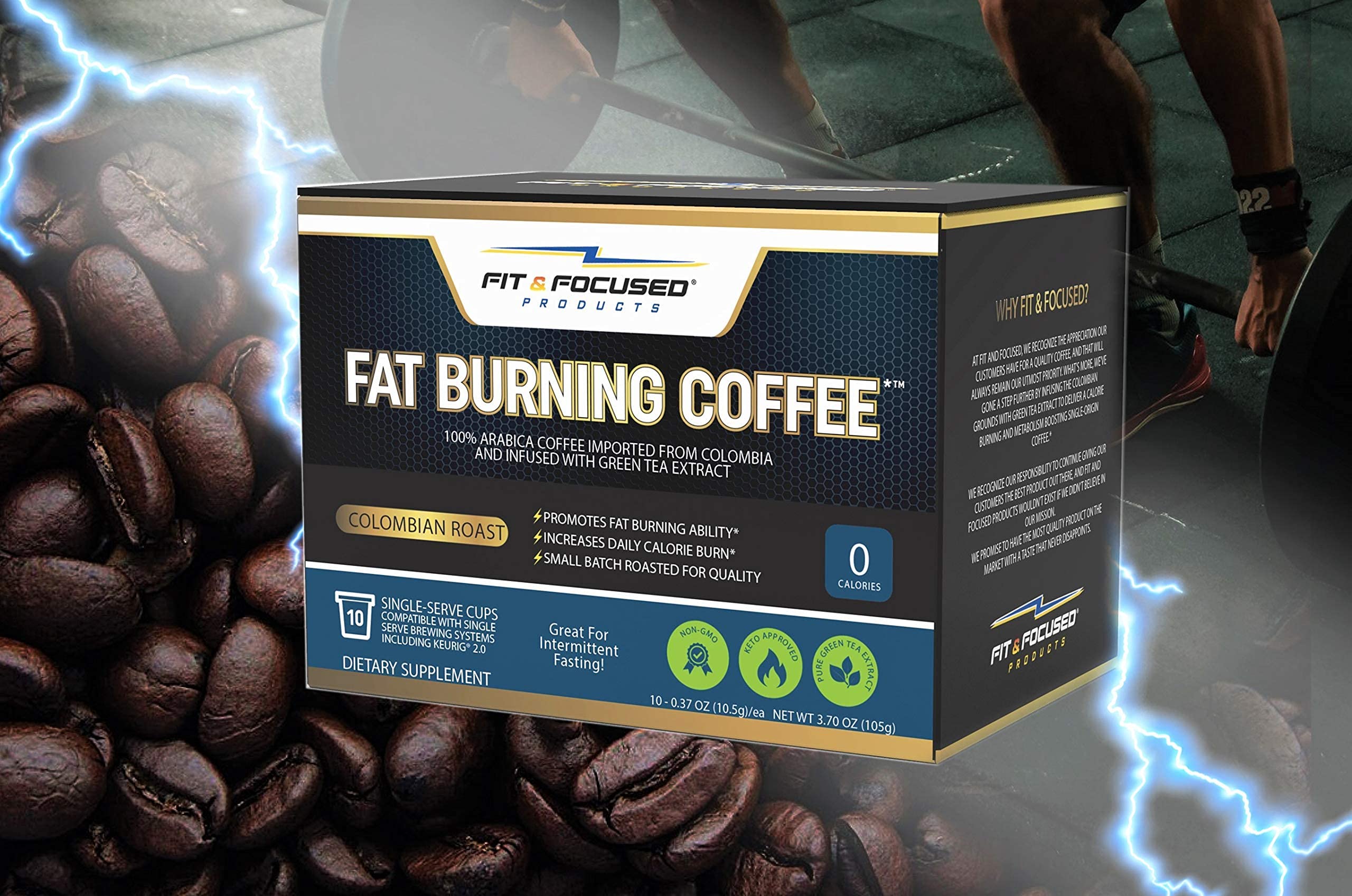 Fat Burning Keto Coffee K Cup Pods- Organic Colombian Roast Infused With Green Tea Antioxidants, Skinny Diet Friendly, Fitness & Weight Loss Friendly