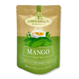 mango leaf tea by palm beach herbals, 30 count tea bags, caffeine-free | pure herbal tea series