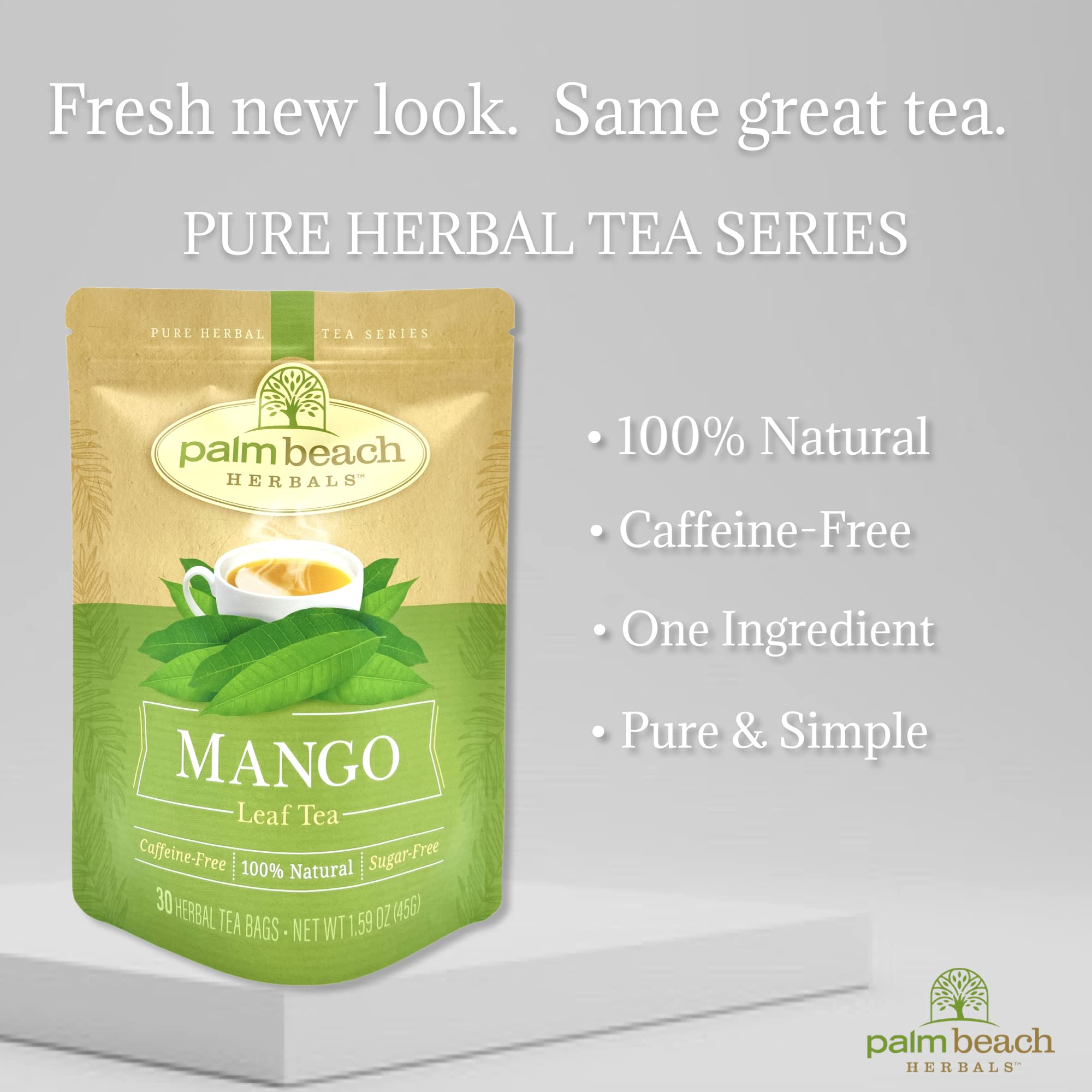 Mango Leaf Tea by Palm Beach Herbals, 30 Count Tea Bags, Caffeine-Free | Pure Herbal Tea Series