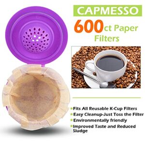 CAPMESSO Disposable Coffee Paper Filters Replacement Kerig Filter Compatible with Reusable Single Serve Pods Keurg Coffee Maker- 600 Count (Natural)