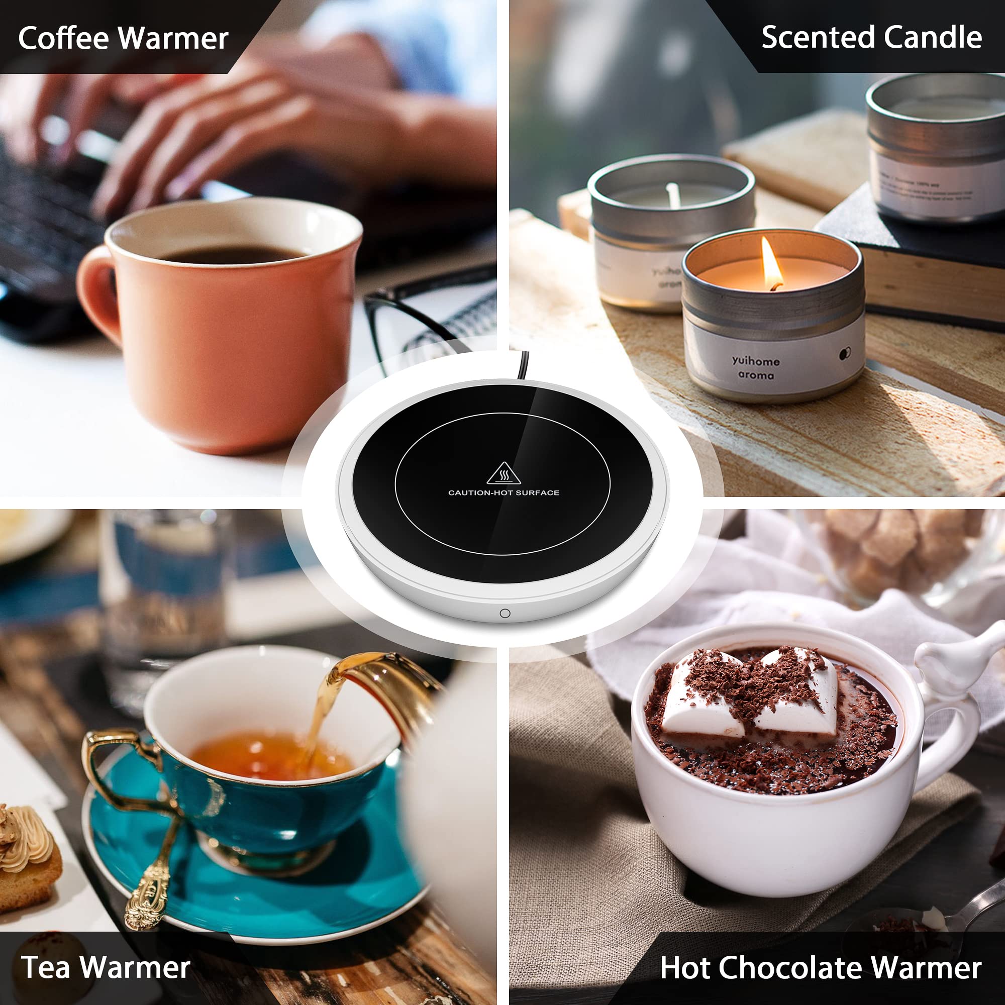 Electric Coffee Cup Warmer for Desk, Smart Coffee Mug Heater Warmer for Home Office, Warming Plate for Tea, Milk & Candle (No Cup, White) – ENIGMA