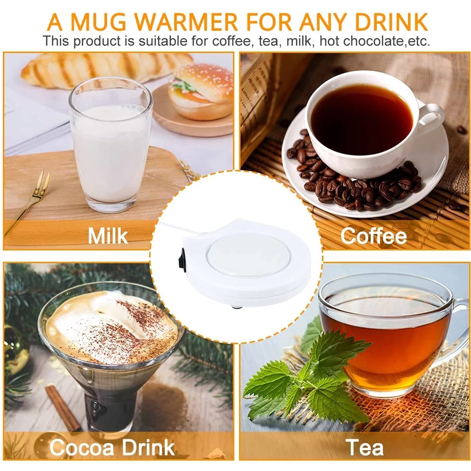 Warmer Mug Mat, Convenient Use Coffee Cup Warmer 4.5x4.5x0.8in Practical USB Plug-in Coffee Warmer for Coffee Tea, Milk, Hot Chocolate for Homes Offices Companies