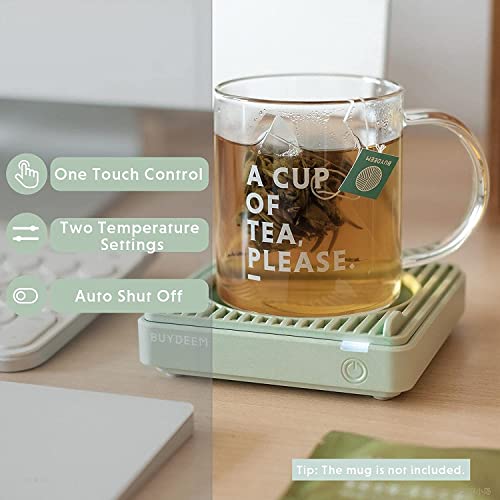 BUYDEEM OA20013 Extra Wide Mug Warmer, One-Touch Beverage Cup Warmer with 2 Temperature Settings and Auto Shut-Off, Perfect for Office Desk Use (Cozy Greenish)