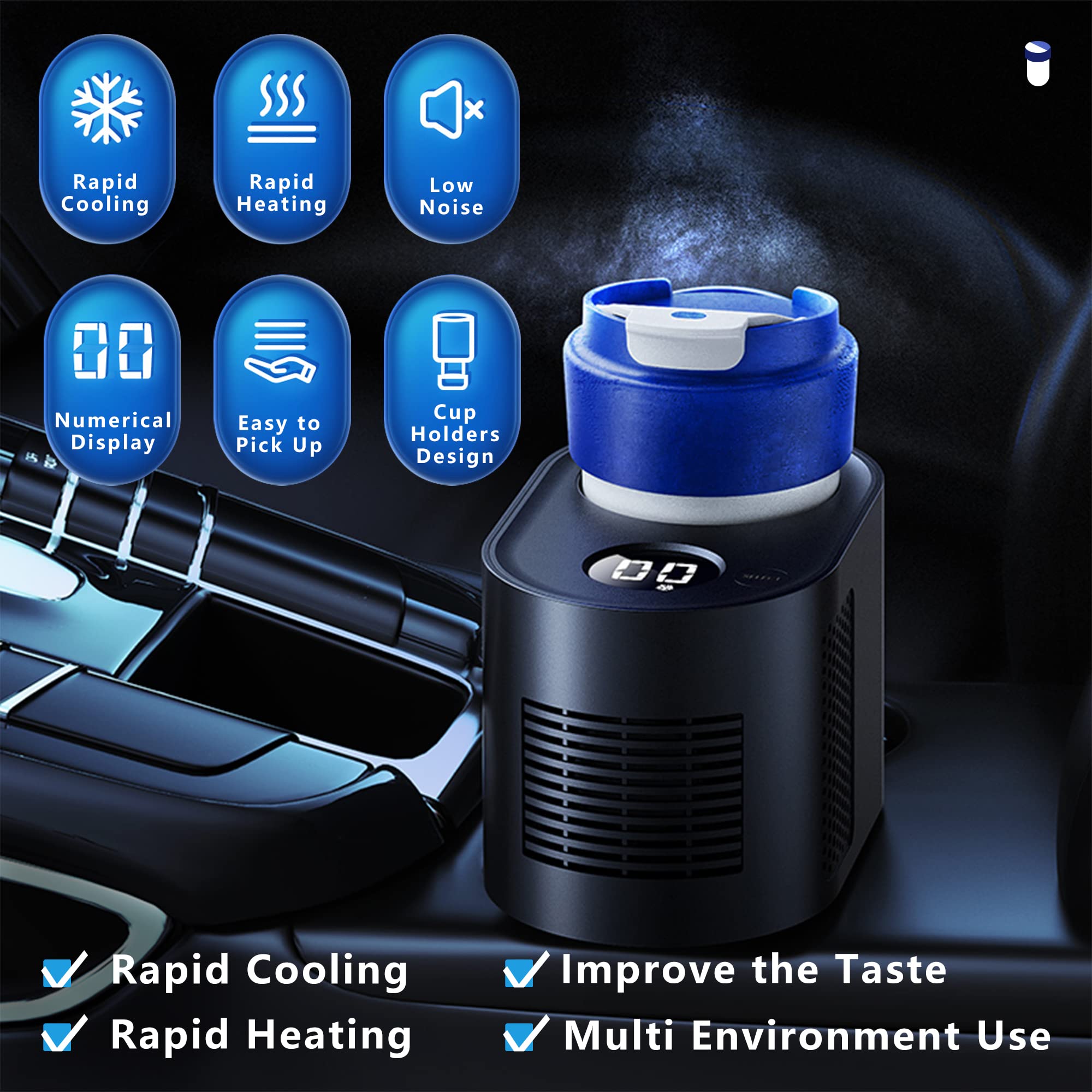Smart Electric Cup Warmer and Cooler with Temperature Control for Car, Home, and Travel，12/24V Coffee Tea Drinks Mug Heating & Cooling 2IN1 with LED Display for Water,Milk,Beer,Drinks