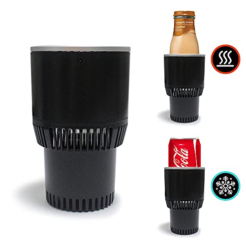 Auto Car Cup Holder Heating Cooling Drinks Smart Cooler Warmer Heater for Coffee Beverage Milk (Black with silver)