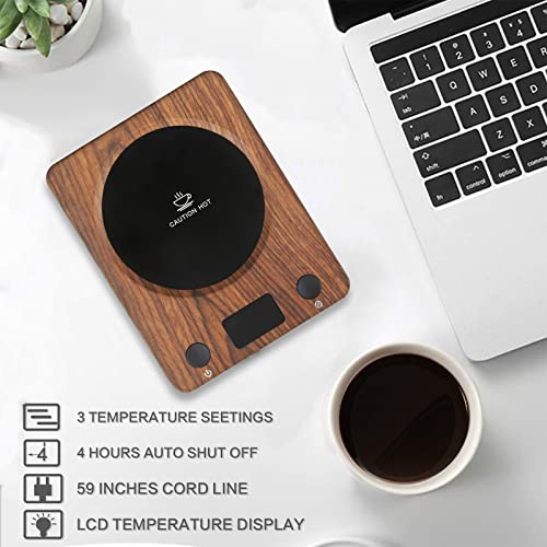 Mug Warmer Coffee Warmer for Desk - Cup Warmer Candle Warmer Plate Auto Shut Off Tea Warmer Milk Electric Smart Heated Beverage Temperature Setting Waterproof Office Home Gifts Wood Grain1