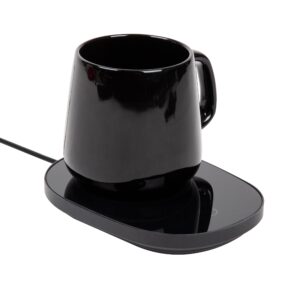 mind reader coffee warmer and mug set, tea cup warmer, coffee accesories, desk, usb cord, 6.5" l x 4.75" w x 1" h, 2 pcs, black