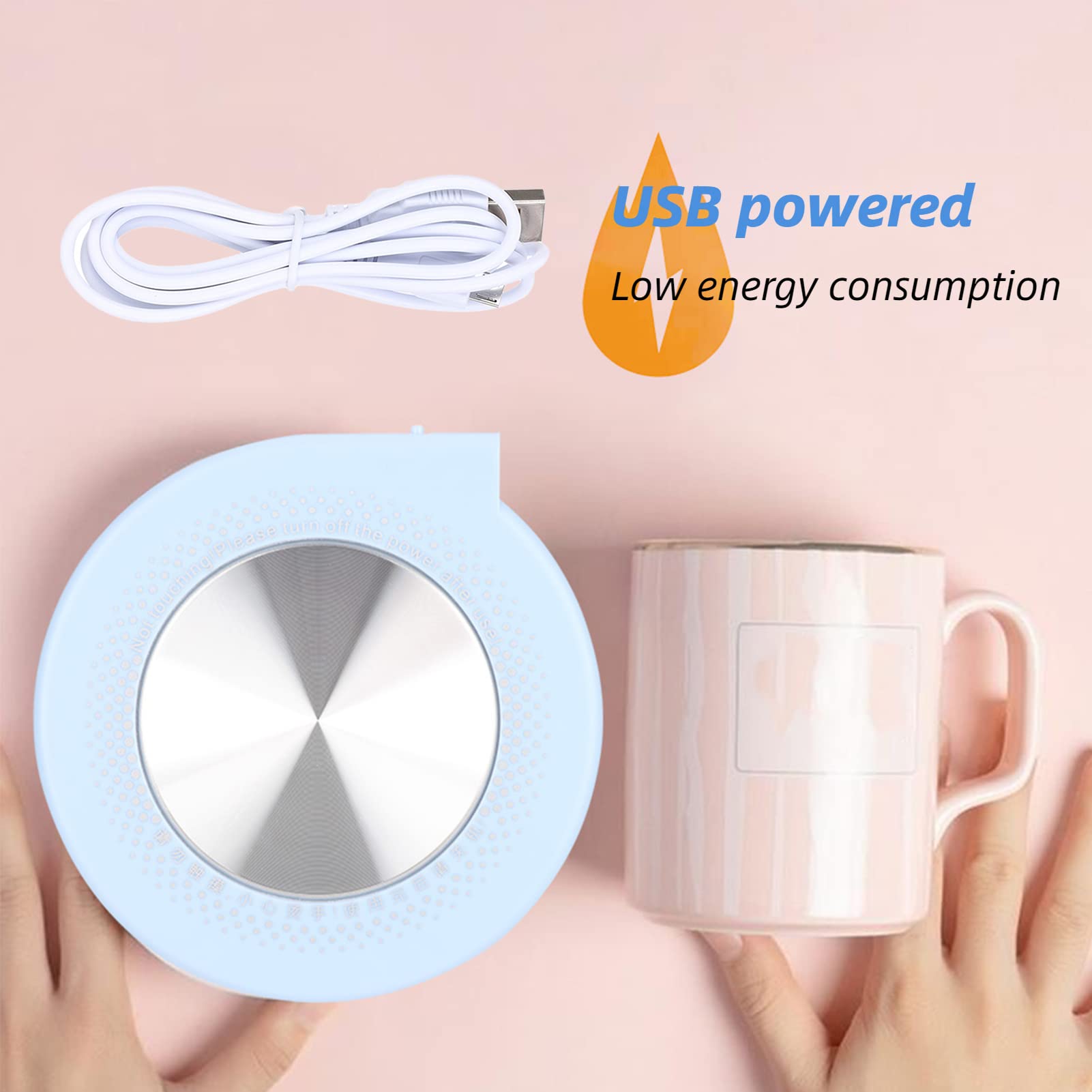 Coffee Mug Warmer, 10 W Compact Portable Candle Warmer Plate USB Charge with Non-Slip Sponge Pad Easy-to-Use Durable Mug Warmer for Tea, Water, Cocoa, Soup, Tea, Milk(blue)