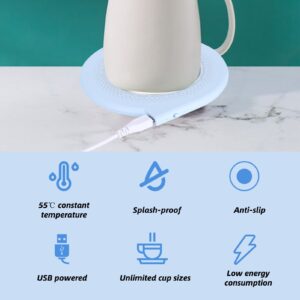 Coffee Mug Warmer, 10 W Compact Portable Candle Warmer Plate USB Charge with Non-Slip Sponge Pad Easy-to-Use Durable Mug Warmer for Tea, Water, Cocoa, Soup, Tea, Milk(blue)