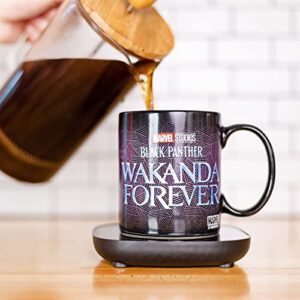 uncanny brands black panther wakanda forever mug warmer with mug – keeps your favorite beverage warm - auto shut on/off