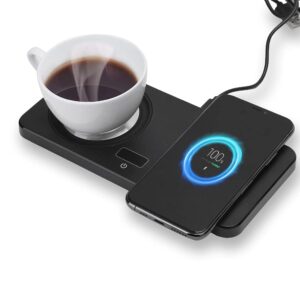 eboxer 1 coffee mug warmer, 2 in 1 phone qi wireless charger drink heating warmer magnetic usb charging, constant temperature 13155 for officehome to warm tea, milk default
