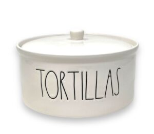 rae dunn tortillas warmer - ceramic - dishwasher and microwave safe - 8 in diameter / 4 in tall