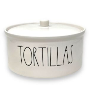 Rae Dunn TORTILLAS Warmer - Ceramic - Dishwasher and Microwave safe - 8 in diameter / 4 in tall