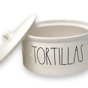 Rae Dunn TORTILLAS Warmer - Ceramic - Dishwasher and Microwave safe - 8 in diameter / 4 in tall