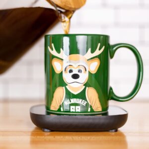 uncanny brands nba milwaukee bucks bango mascot mug warmer with mug – keeps your favorite beverage warm - auto shut on/off