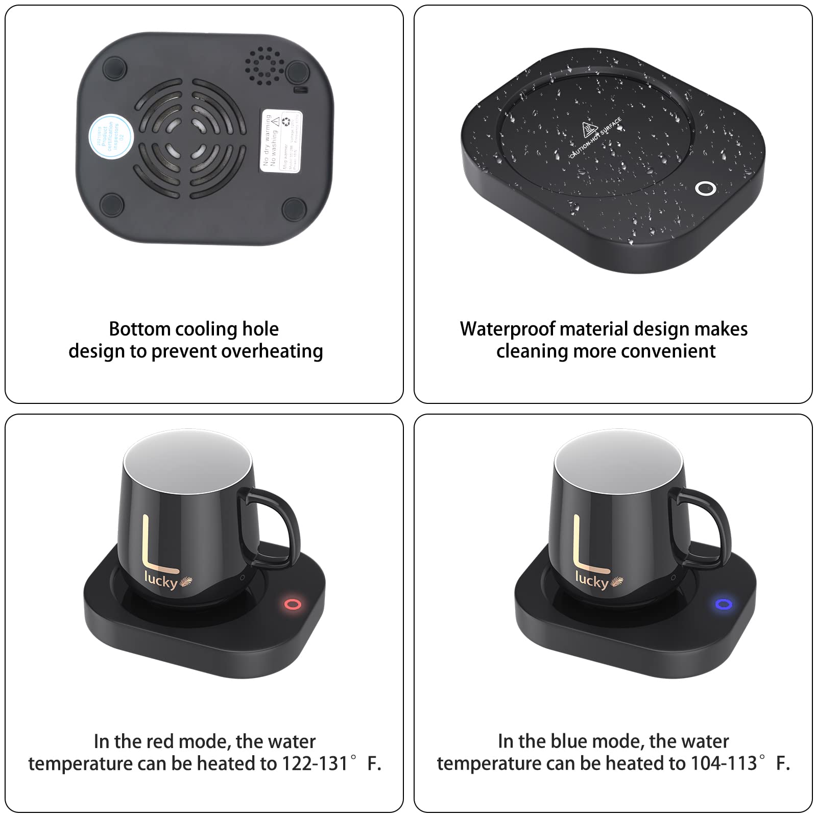 Coffee Warmer with Mug, Hooshion Automatic Shut-Off Desk Coffee Warmer, 2 Temperature Modes Coffee Cup Warmer for Heating Coffee, Drinks, Milk, Tea and Hot Chocolate