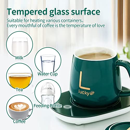 Coffee Cup Warmer with Automatic Sensor Switch, Candle Warmer Plate with Beautifully Packaged Box (Mug, Spoon, Mug Warmer, Upscale Box), Mug Warmer 122°F--131°F for Heating Coffee, Milk, Tea, Candles.