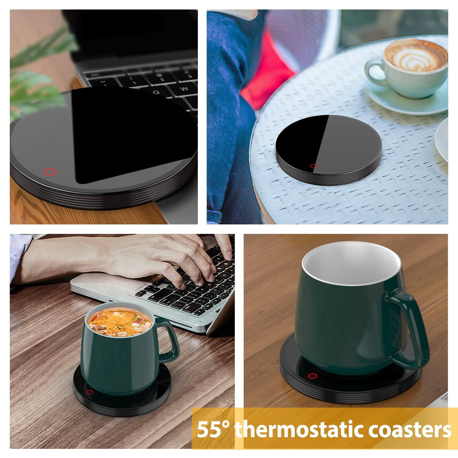 Yifeishixun Electric Coffee Cup Warm Desk, Smart Coffee Cup Heated Coffee Tea Beverage Milk Cocoa Water Soup, Touch Sensing ON / Off, Coffee Warming Plate Office Home Desk Use{Black} (YFSP01)