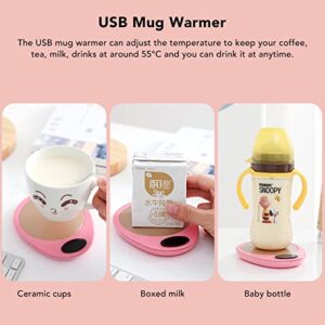 USB Mug Warmer Constant Temp Waterproof Adjustable Electric Beverage Heating Plate for Ceramic Coffee Cups (Pink White)