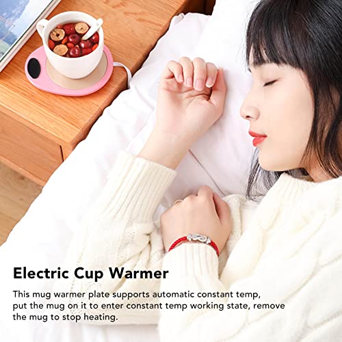 USB Mug Warmer Constant Temp Waterproof Adjustable Electric Beverage Heating Plate for Ceramic Coffee Cups (Pink White)