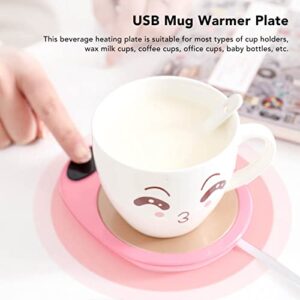 USB Mug Warmer Constant Temp Waterproof Adjustable Electric Beverage Heating Plate for Ceramic Coffee Cups (Pink White)