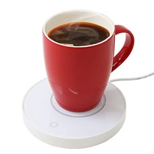 Japard Mug Warmer Coffee Mug Heater for Desk USB, Round Design, Heating Function 122 ℉ -140 ℉, Beverage Heater for Home, White, Drink Warmer for Desk USB