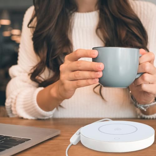 Japard Mug Warmer Coffee Mug Heater for Desk USB, Round Design, Heating Function 122 ℉ -140 ℉, Beverage Heater for Home, White, Drink Warmer for Desk USB